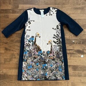 Paul & Joe Kids Dress with Giraffe Print - Navy and Cream